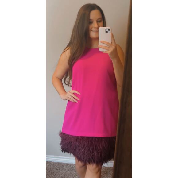 Trina Turk NWT Magenta Feather Shift Dress - Picture 6 of 11